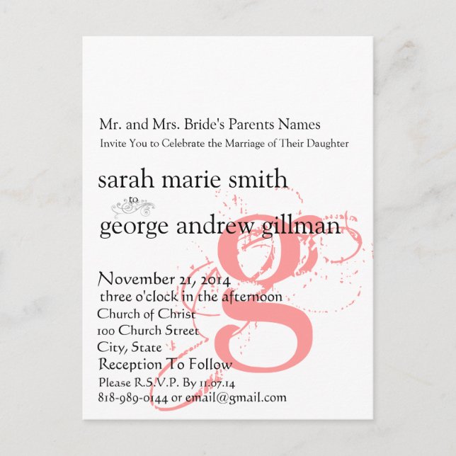 Funky UpBeat Modern Monogram  Wedding Invitation (Front)