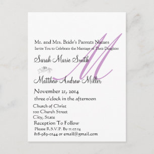 Funky UpBeat Modern Monogram Wedding Invitation Postcard