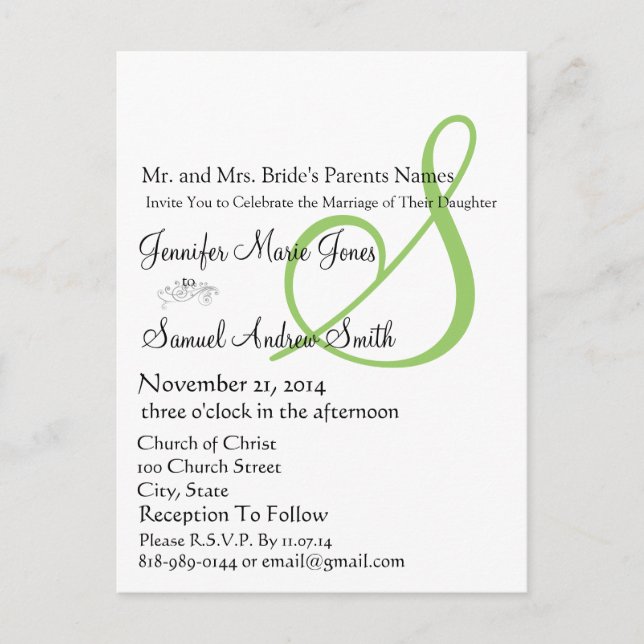 Funky UpBeat Modern Monogram Wedding Invitation Postcard (Front)