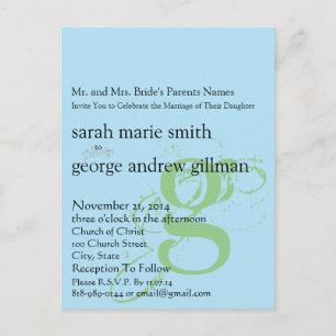 Funky UpBeat Modern Monogram  Wedding Invitation Postcard