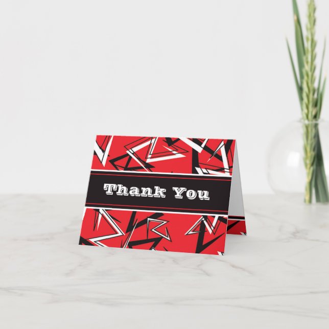 Funky Urban Red, Black, White Thank You Card (Front)