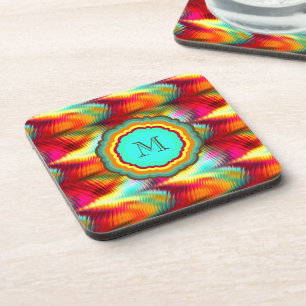 Funky, Vibrant Rainbow Monogram Coaster