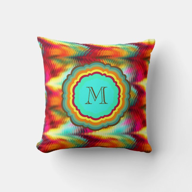 Funky, Vibrant Rainbow Monogram Cushion (Front)