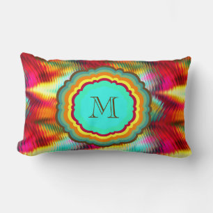 Funky, Vibrant Rainbow Monogram Lumbar Cushion