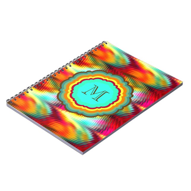 Funky, Vibrant Rainbow Monogram Spiral Notebook (Left Side)