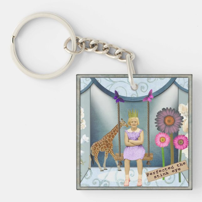 Funky Vintage Kid Altered Art Collage  Key Ring (Front)