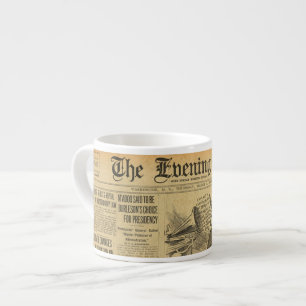 Funky Vintage Newspaper Espresso Mug! Cup