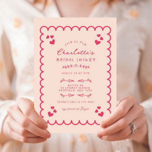 Funky Wave Illustrated Hand Written Bridal Shower Invitation