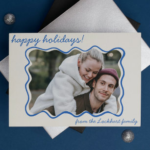 Funky Wavy Hand Drawn Whimsical Border Photo  Holiday Card