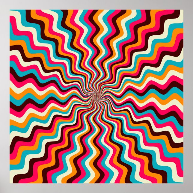 Funky wavy multicolored sunburst background art. 7 poster (Front)
