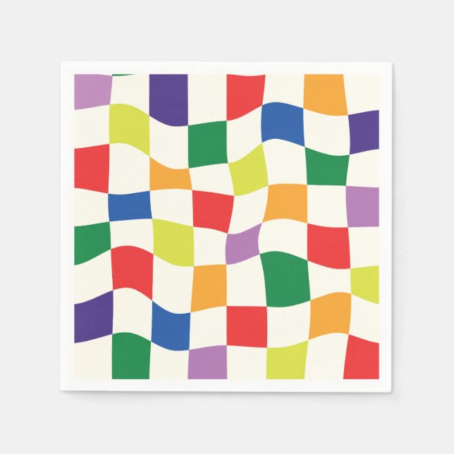 Funky Wavy Rainbow Warped Checkerboards  Napkin (Front)