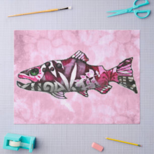 Funky Whimsical Abstract Salmon Fish Decoupage Tissue Paper