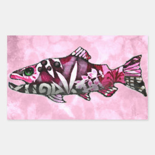Funky Whimsical Abstract Salmon Fish Painting Art Rectangular Sticker