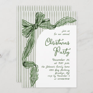 Funky Whimsical Christmas Green Bow Holiday Party Invitation