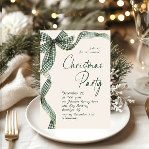 Funky Whimsical Christmas Green Bow Holiday Party Invitation