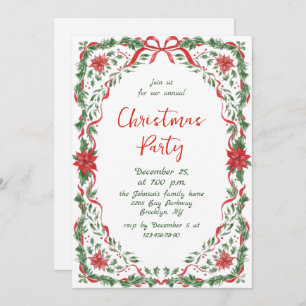 Funky Whimsical Christmas Red Bow Holiday Party Invitation