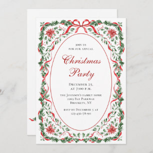 Funky Whimsical Christmas Red Bow Holiday Party Invitation