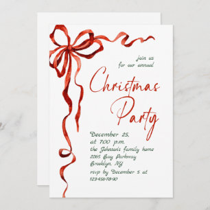 Funky Whimsical Christmas Red Bow Holiday Party Invitation