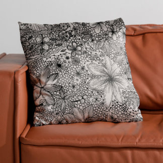 Funky Whimsical Floral Black & White Cushion