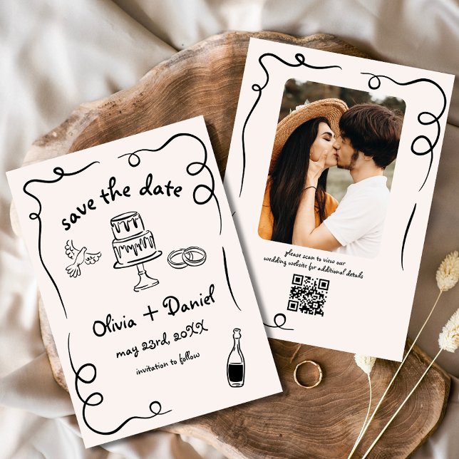 Funky Whimsical Hand Drawn Wedding Photo  Save The Date (Creator Uploaded)