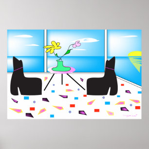 Funky Whimsical Ocean View Colourful Poster
