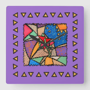 Funky Whimsical Spring Flowers Purple Wall Clock