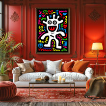 Funky White Alien – Neon Pop Art Creature Wall Art