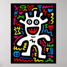 Funky White Alien – Neon Pop Art Creature Wall Art