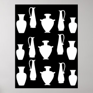 Funky White Ancient Greek Vases Jars Poster