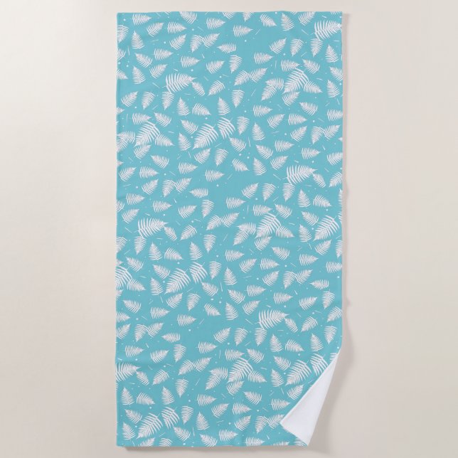 Funky White Fern Pattern Beach Towel (Front)