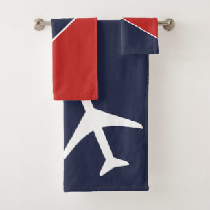 Funky White Plane Aeroplane Pilot Aviation Bath Towel Set