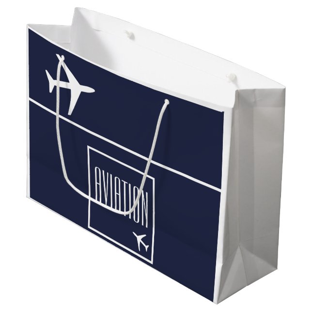 Funky White Plane Aeroplane Pilot Aviation Large Gift Bag (Front Angled)