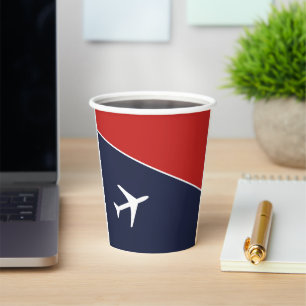 Funky White Plane Aeroplane Pilot Aviation Paper Cups