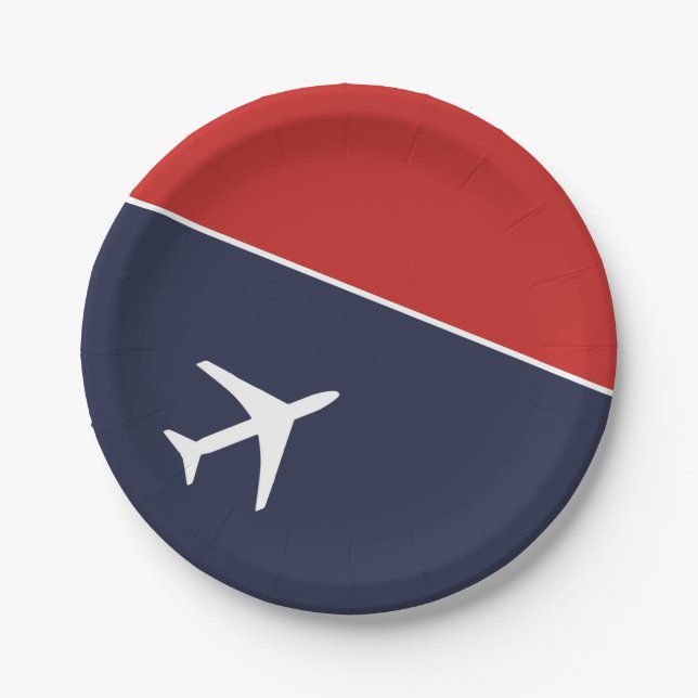 Funky White Plane Aeroplane Pilot Aviation Paper Plate (Front)