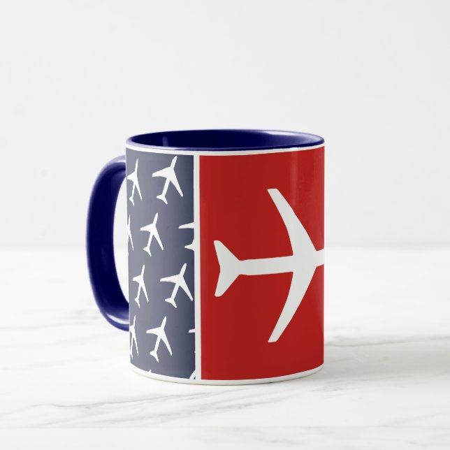 Funky White Plane Aeroplane Pilot Flying Mug (Front Left)