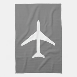 Funky White Plane Aeroplane Pilot Flying Tea Towel