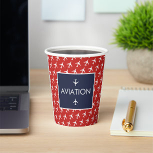 Funky White Plane Airplane Pilot Aviation Paper Cups