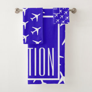 Funky White Plane Blue Pilot Aviation Bath Towel Set