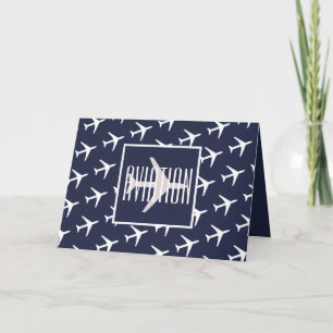 Funky White Plane Pilot Flying Greeting Card