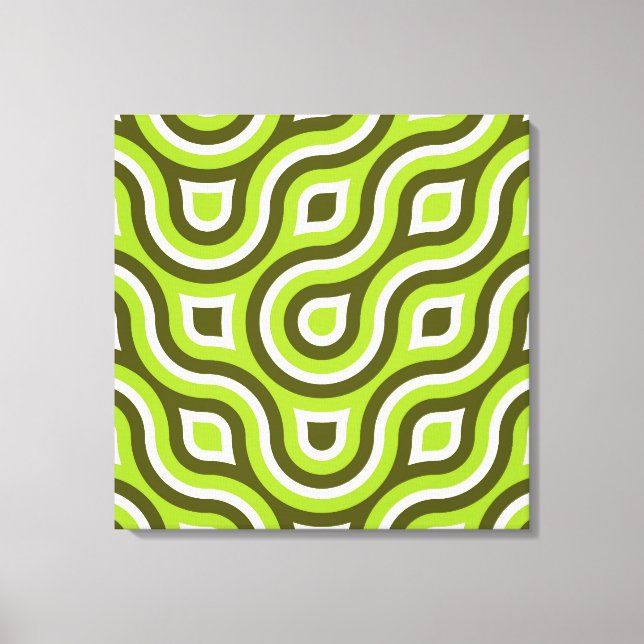 Funky Wild Circle Retro Pattern Lime Green White Canvas Print (Front)
