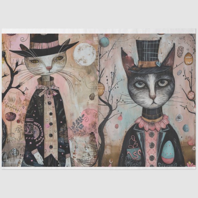 Funky Wired Cats Decoupage Tissue Paper (Front)