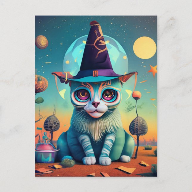 Funky Witch Cat Postcard (Front)