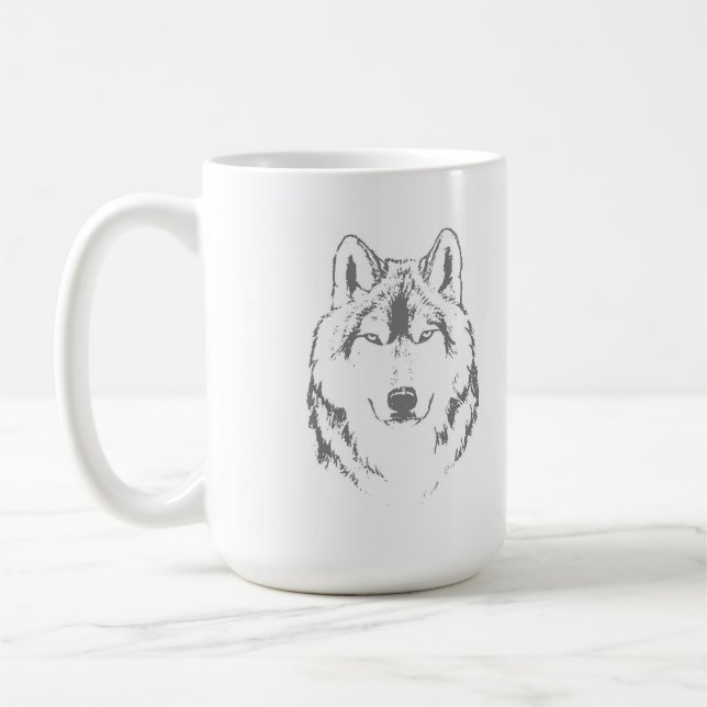 Funky Wolf Head Face Sketch Coffee Mug (Left)