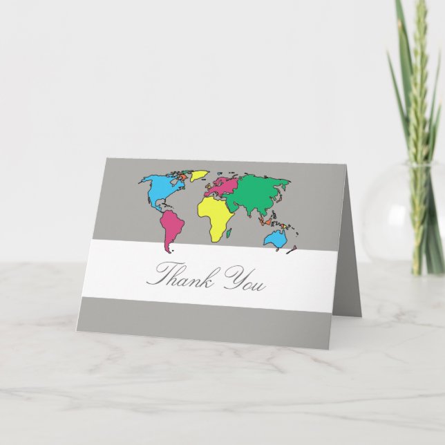Funky World Map Thank You Greeting Card (Front)