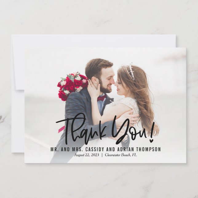 Funky Writing Editable Colour Wedding Thank You Card (Front)