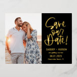 Funky Writing Foil Save The Date Postcard<br><div class="desc">Modern and stylish save the date card to get your guests ready to celebrate. Designed by Berry Berry Sweet (www.berryberrysweet.com). Visit our website for modern and stylish invitations,  announcements,  and personalised gifts.</div>