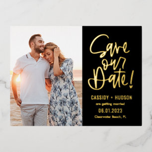 Funky Writing Foil Save The Date Postcard