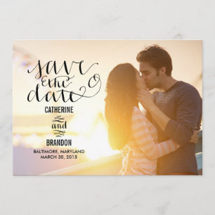 Funky Writing Save The Date - Wood