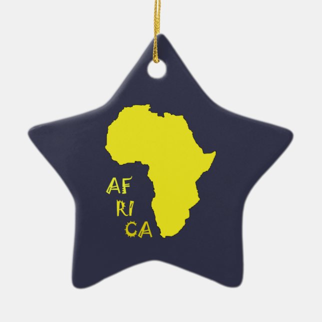 Funky Yellow Africa Map Ceramic Tree Decoration (Front)