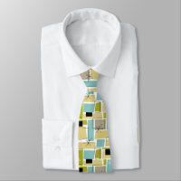 Funky Yellow Blue Abstract Squares Mid Century